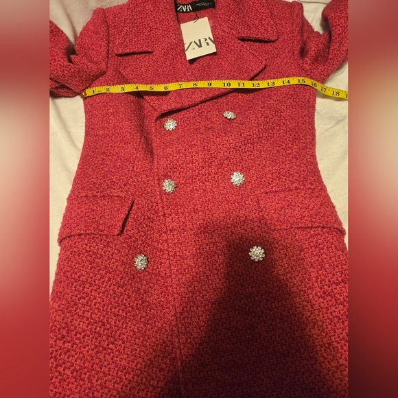 NWT Zara Textured Tweed Double-Breasted Coat Pink Rhinestone Buttons Size XS - Picture 5 of 13
